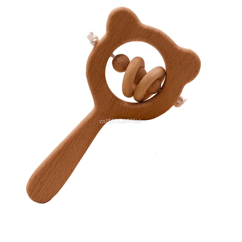 1 ชิ้นเด็กไม้ Teether กระต่ายนกฮูก Beech แหวนไม้ Teether พยาบาลจี้เด็กสัตว์ Rattles Chew ของเล่นอุปกรณ์เสริม