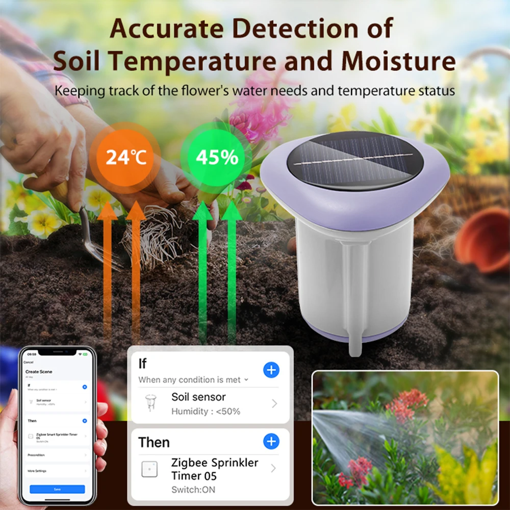 Tuya สมาร์ท Zigbee เซ็นเซอร์ดินปลูกอุณหภูมิและความชื้น IP66 ไร้สายเครื่องทดสอบดินสนามหญ้าสวน