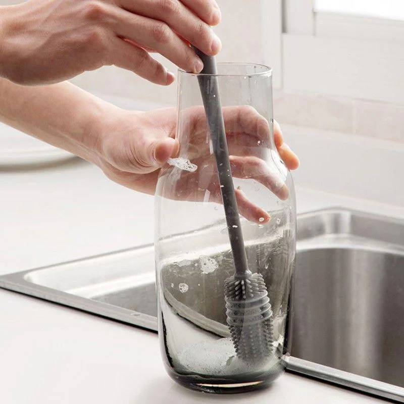 Spazzola per bottiglie di latte in silicone Spazzola per tazze Detergente per vetri Strumento per la pulizia della cucina Manico lungo Spazzola per la pulizia della tazza di vetro per bottiglie di bevande