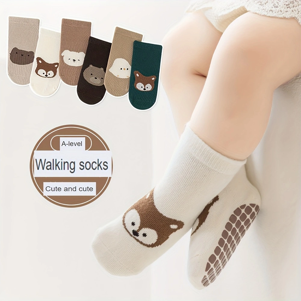 Zes paar herfst en winter groot gebied dot lijm baby trampoline sokken, baby kleine kinderen antislip vloersokken grote cartoon strai