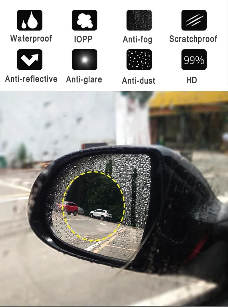 車のバックミラー,防雨フィルム,防水ウィンドウガラス,防曇,反射ステッカー,カーアクセサリー,2個