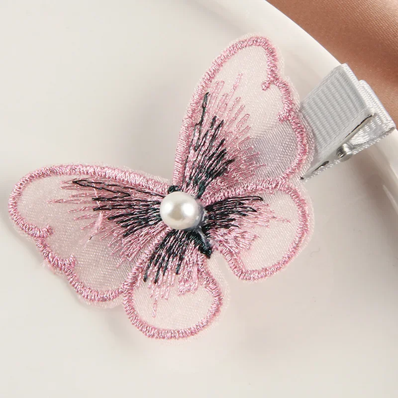 Horquilla bonita para bebé, horquilla de mariposa con perlas con incrustaciones de tela para niña, Clip pequeño y fresco Liu Haibian, accesorios para niños en niñas