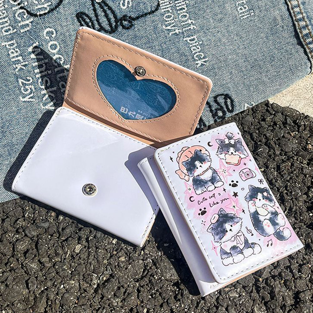 Cartera de cuero PU para mujer, monedero Simple con 3 pliegues, tarjetero con múltiples ranuras para tarjetas, carteras cortas para niñas