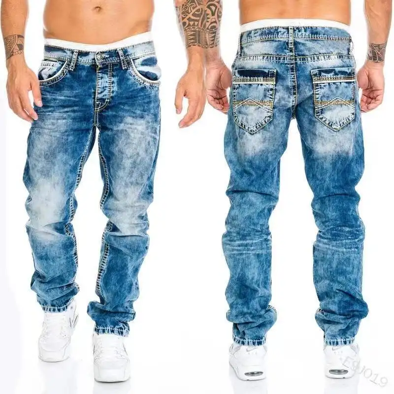 Marcas de Vaqueros para Hombre, Vaqueros rectos elásticos ajustados, Pantalones informales para Hombre, Pantalones vaqueros holgados, negro y azul
