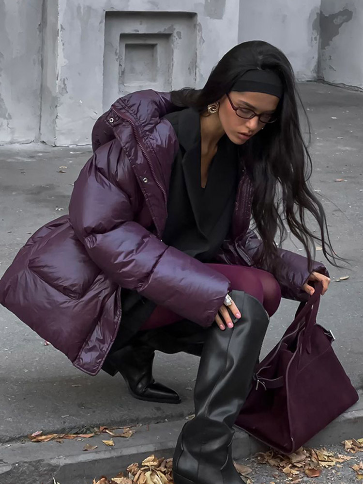 2024 ใหม่BurgundyฤดูหนาวWarm Down Jacketผู้หญิงElegant Stand Collar Lace Upกระเป๋าผ้าฝ้ายเสื้อฤดูใบไม้ร่วงหญิงStreet ...