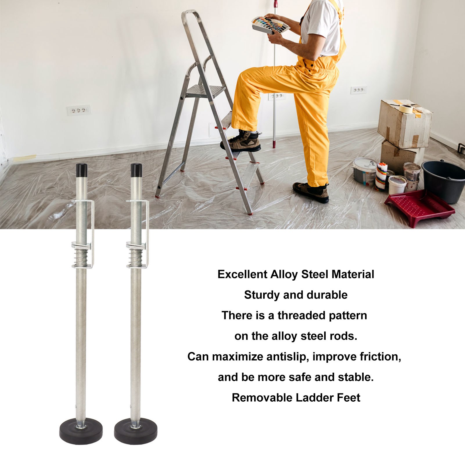 Nivelador de escalera ajustable, pies niveladores de escalera de 60cm para plataforma estable y nivel de tierra, 2 uds.