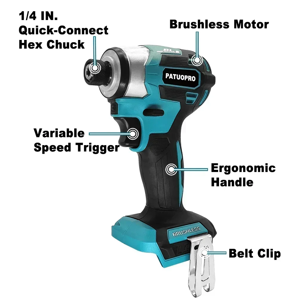 5-Speed Brushless Electric Drill Driver 1/4" Cordless Impact Screwdriver Handheld Power Tools For Makita 18V Battery(No Battery)