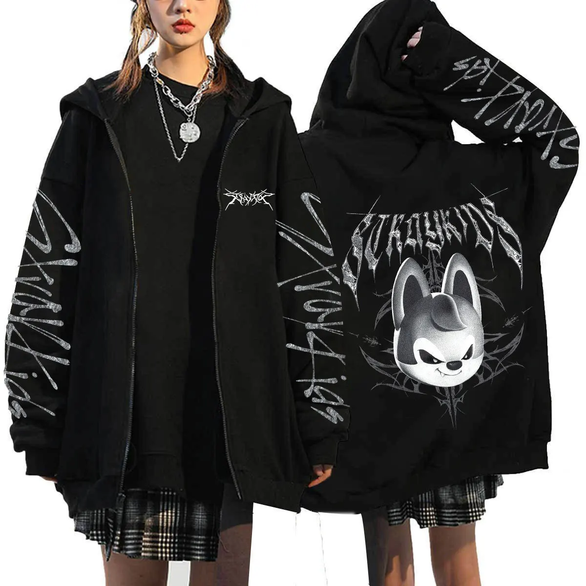 KPOP DominATE Tour Merch FELIX HAN BANGCHAN CHANGBIN HYUNJIN SEUNGMIN LEE KNOW Impressão de desenho animado Zip Up Moletom com capuz feminino/masculino