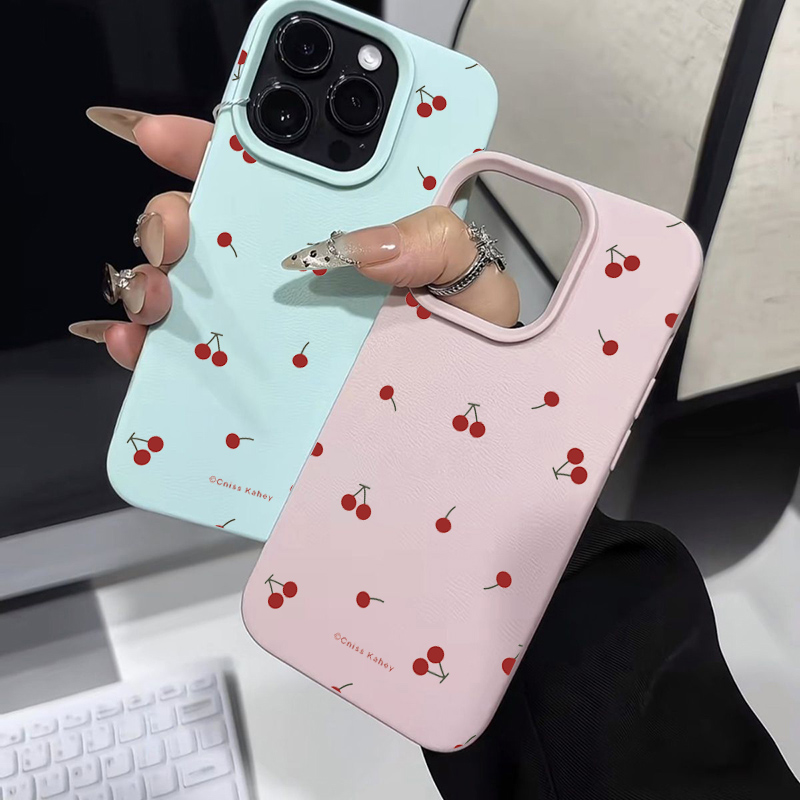 For iPhone 16 15 14 13 12 11 Pro Max CaseCute Cartoon Cherry Lichee Pattern Silicone Cover For iPhone XS Max XR 16 15 Plus Funda