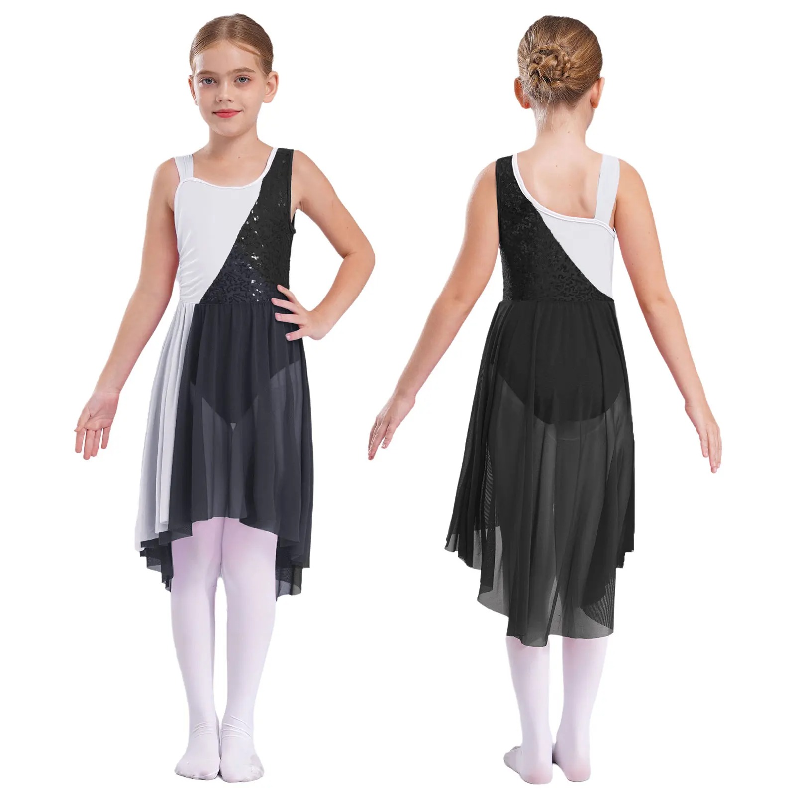 Gymnastik-Ballett-Trikots, zeitgenössisches Tanzkostüm für Kinder und Mädchen, unregelmäßiger Saum, Ballerina-Tutu, Tanzkleidung, lyrisches Tanzkleid