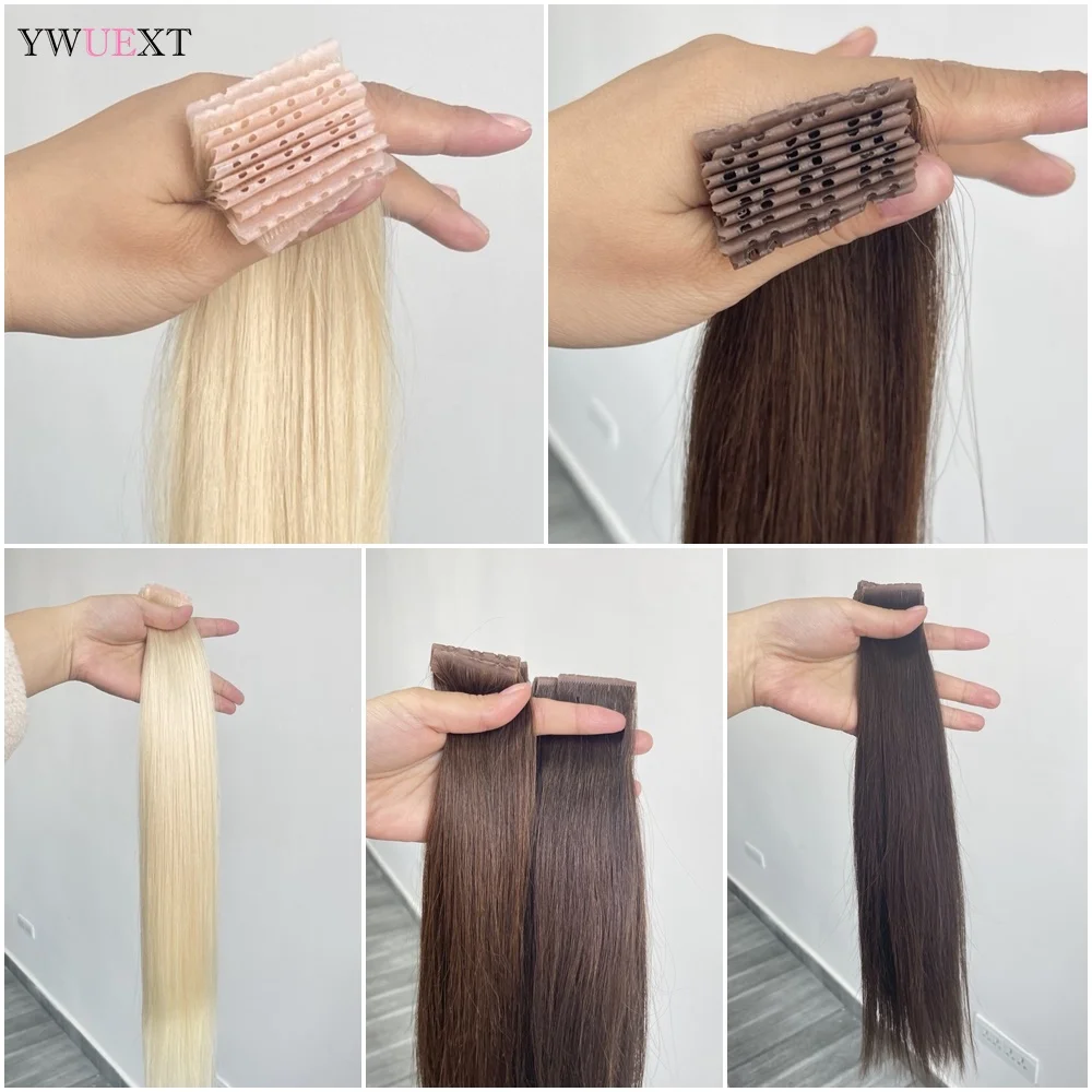 Extensões de cabelo invisíveis com abas duplas, 12-24 polegadas, fita de pele pu, cabelo humano 100% natural, preto jato, micro anel de trama de cabelo