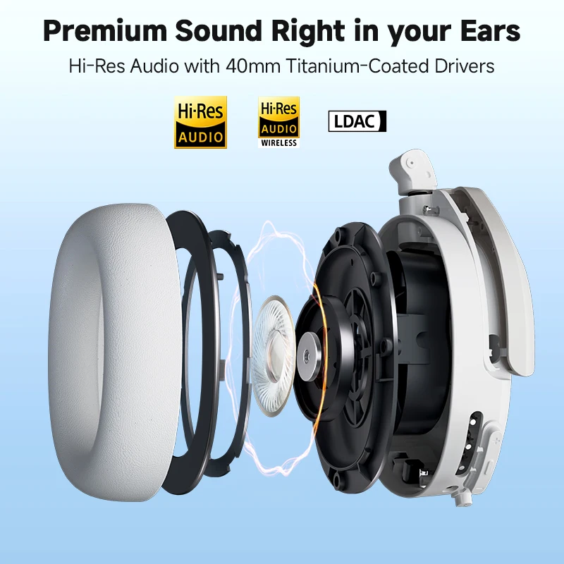 Edifier W830NB Auriculares inalámbricos Bluetooth 5.4 Cancelación activa de ruido Auriculares supraaurales de alta resolución LDAC plegables -45dB ANC 94H