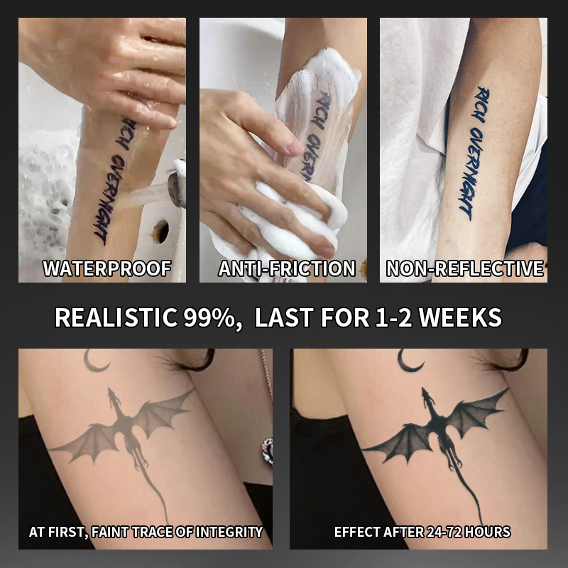 1 Uds. Pegatinas de tatuaje temporal impermeables de dragón y luna, resistentes al agua de larga duración para una a dos semanas, brazo adecuado, pierna.