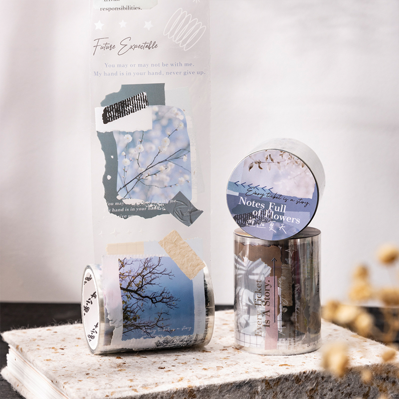 Yoofunペットマスキングテープ、クリエイティブなDIYジャーナル、コラージュの造園、花の植物素材でいっぱいのメモ、5x200cm