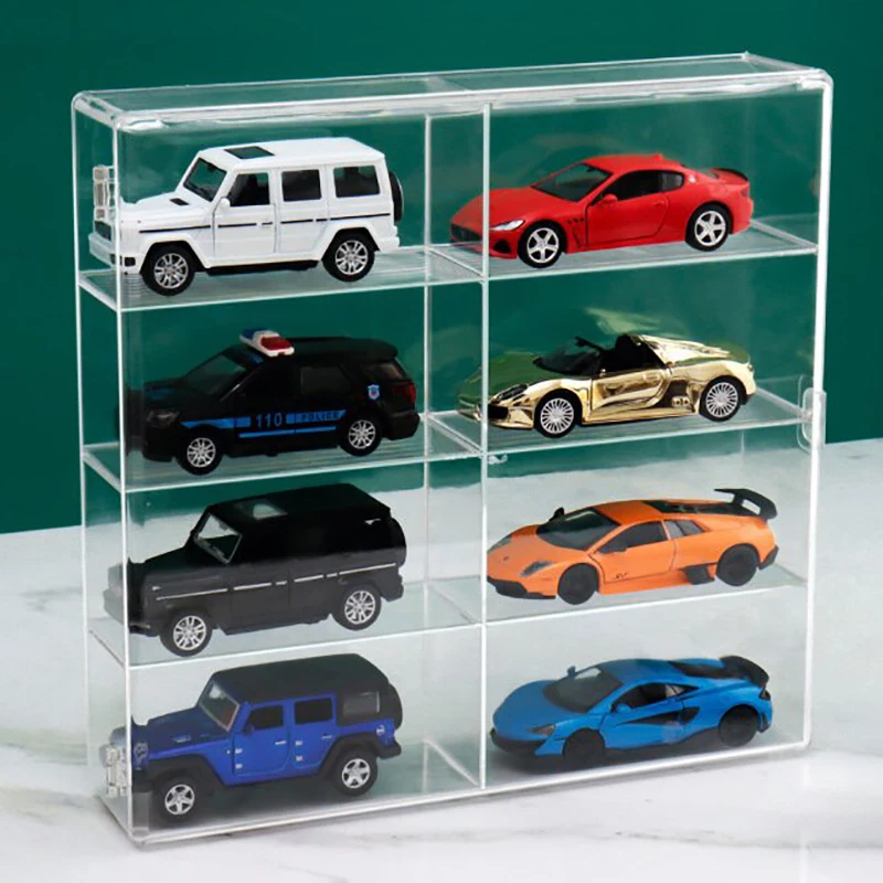 เคสแสดงอะคริลิเข้ากันได้กับเคสแสดง 8 ช่องสําหรับรถของเล่น Die Cast ยืนอยู่บนโฮมออฟฟิศ