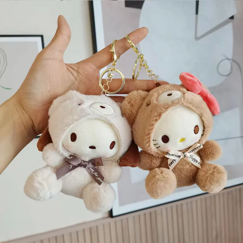 Sanrio 12CM Cute Plush Keychain for Children Hello Kitty Pendant Kuromi Cartoon KeyChain Backpack Decoration Gifts for Kids Toy