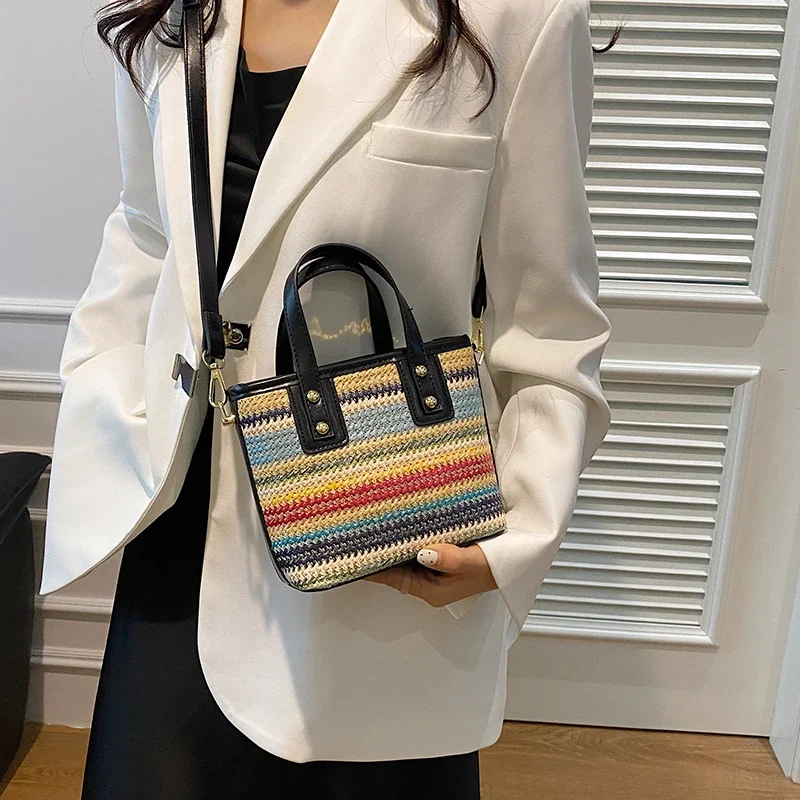 Handarbeit Strohs ack Sommer Frauen Beutel tasche Geldbörse Modedesigner Stroh gewebte Handtasche Strand reise Damen Schulter Umhängetasche