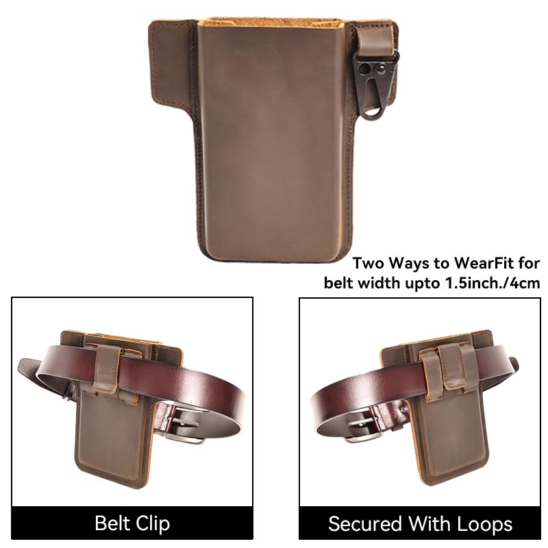 RIYAO Double-Layer Genuine Leather Phone Holster Case Men's Mobile Phone Cover With Belt Clip Waist Packs Vertical Carrying