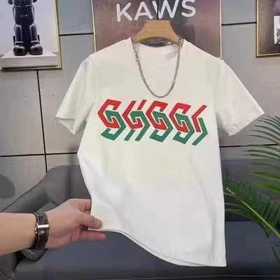 Heavy American Letter Printed T-shirt for Men and Women Loose Cotton Round Neck Short Sleeved Trend