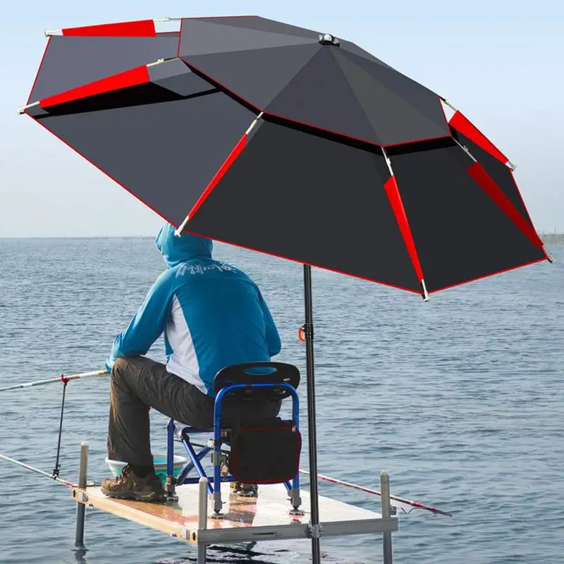2.2M Doppio Strato Piega Ombrellone Canna Da Pesca Ombrello Da Pesca di Campeggio Esterna Spiaggia Ombrellone Antivento Ombrello Ombra Strumenti di Pesca