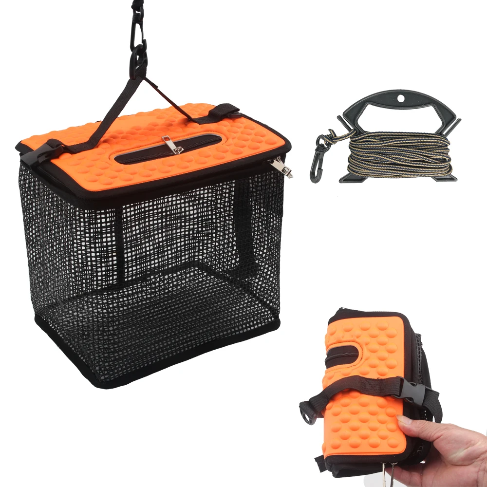 Cesta flotante para peces, cesta para peces atrapar, soporte de pesca plegable, cubo para pececillos, cebo de pesca de malla plegable portátil