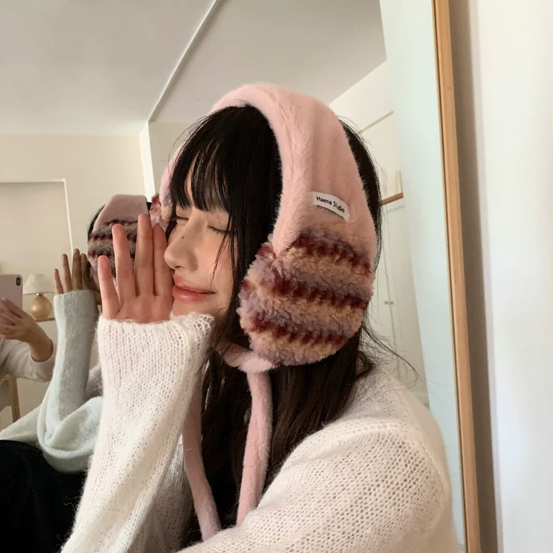 Cache-oreilles coréen en peluche tricoté à la main pour femmes, rose doux, voyage d'automne et d'hiver pour garder au chaud et polyvalent, accessoires pour cheveux