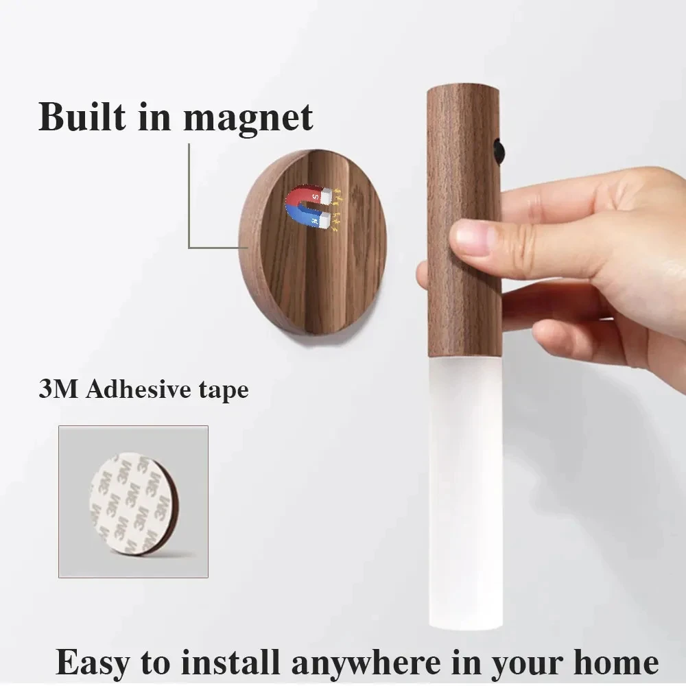 Intelligente magnetische Sauglampe aus Holz, LED-Lade-Nachtlicht, Treppenhaus, Flur, Schlafzimmer, Atmosphäre, menschlicher Körper, Sensing-Licht