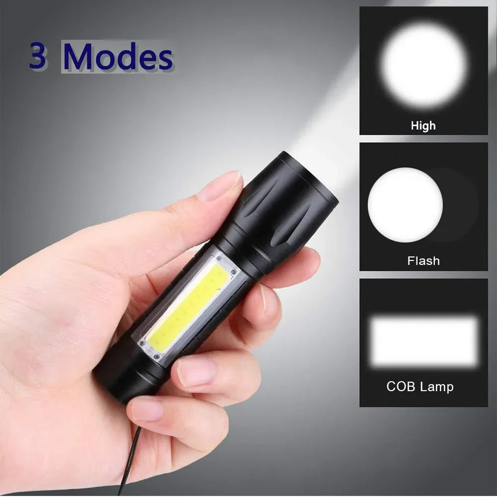 Linterna LED con Zoom recargable portátil XP-G Q5, linterna con 3 modos de iluminación, luz de Camping, Mini linterna Led