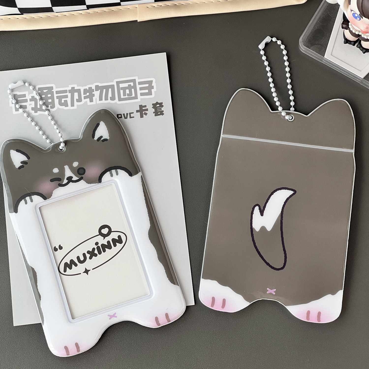 Minkys Kawaiiアニマルフォトカードホルダー、kpopフォトカードホルダーバッグ、学校の文房具ペンダント、3インチ