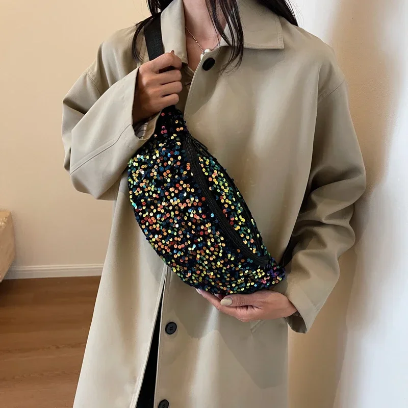 女性用ジッパー付きクロスボディバッグ,女性用ウエストバッグ,軽量,ラグジュアリー,ジッパー,ベストセラー,スパンコールデザイン,新しいファッション,2020