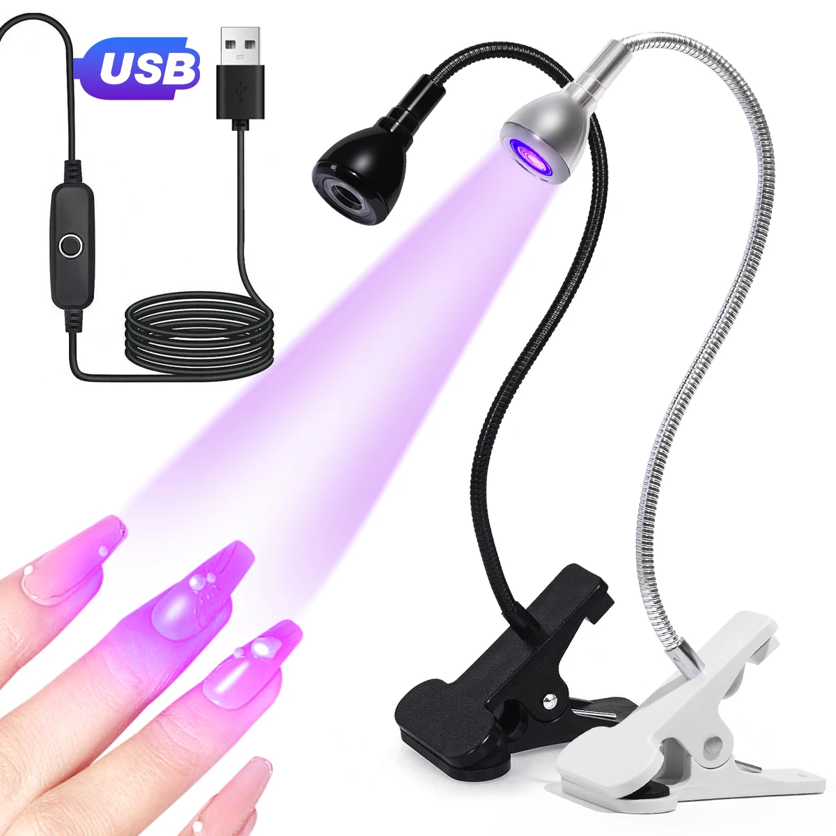 Schwanenhals-Nagelverbesserungslampe, USB-Clip, Schreibtischlampe, 3955, Nagelverbesserungslicht, Nagellack, UV-Härtung, violettes Licht, schnell trocknend
