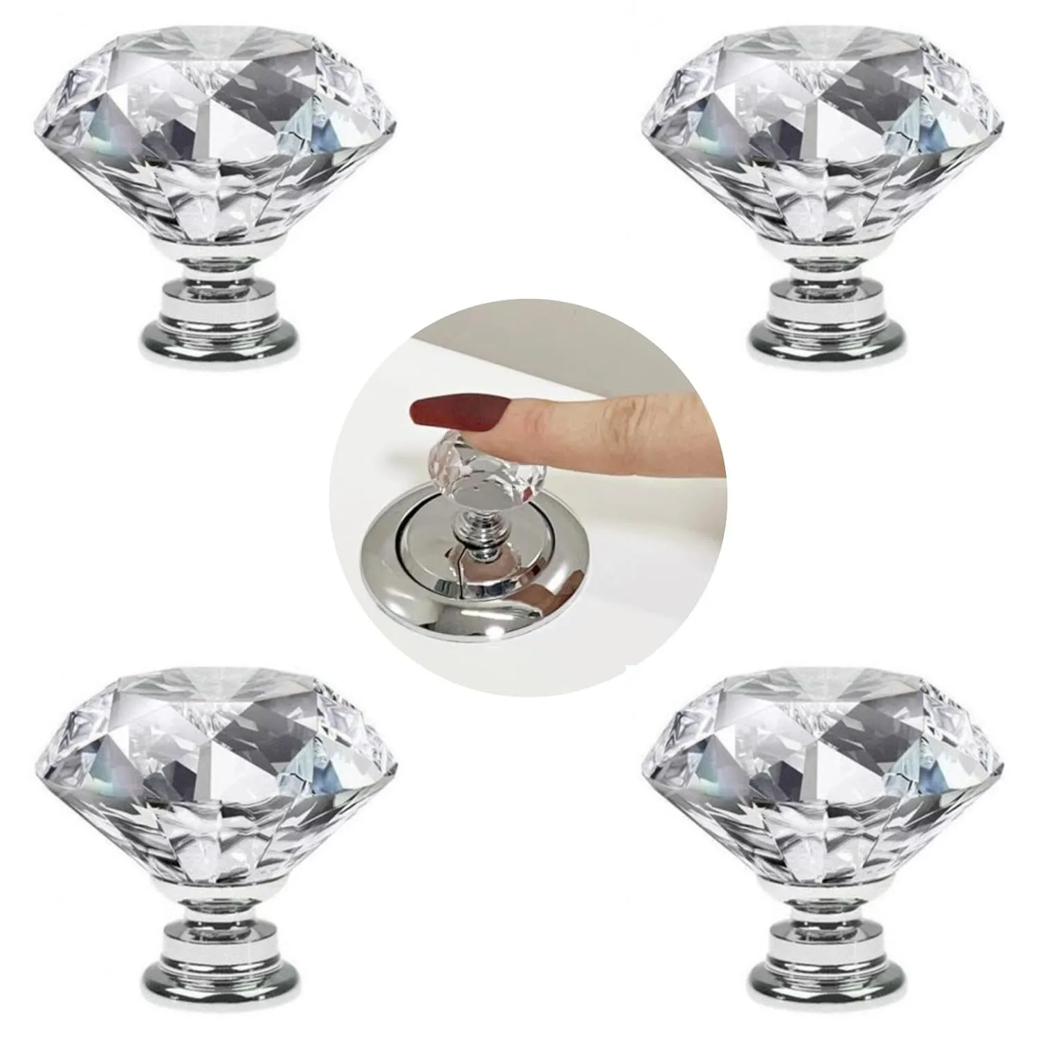 4 pçs em forma de diamante cristal botão toalete empurrador botão de imprensa fot toalete banheiro elagent decorationfor feminino longo arte do prego