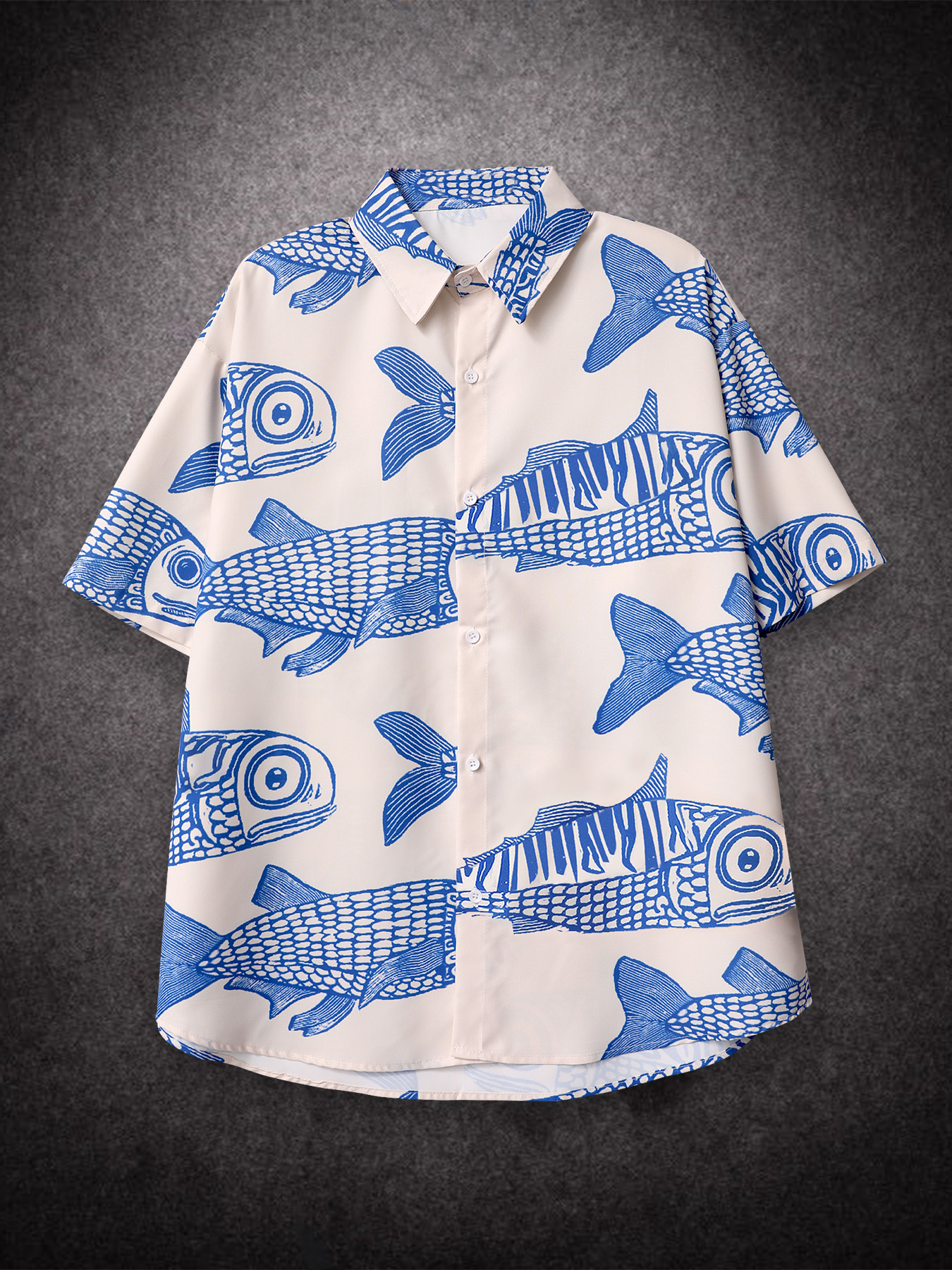 Camisas casuales de gran tamaño para hombre, camisas con estampado de peces pequeños, estilo americano, moda callejera frita, 2022