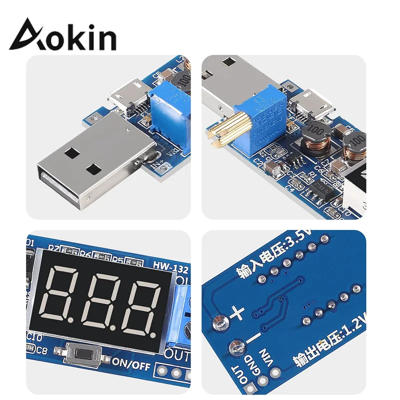 Aokin Micro USB 5V DC-DC convertidor Buck Boost módulo de fuente de alimentación reguladores de voltaje ajustables 3,5-12V a 1,2-24V