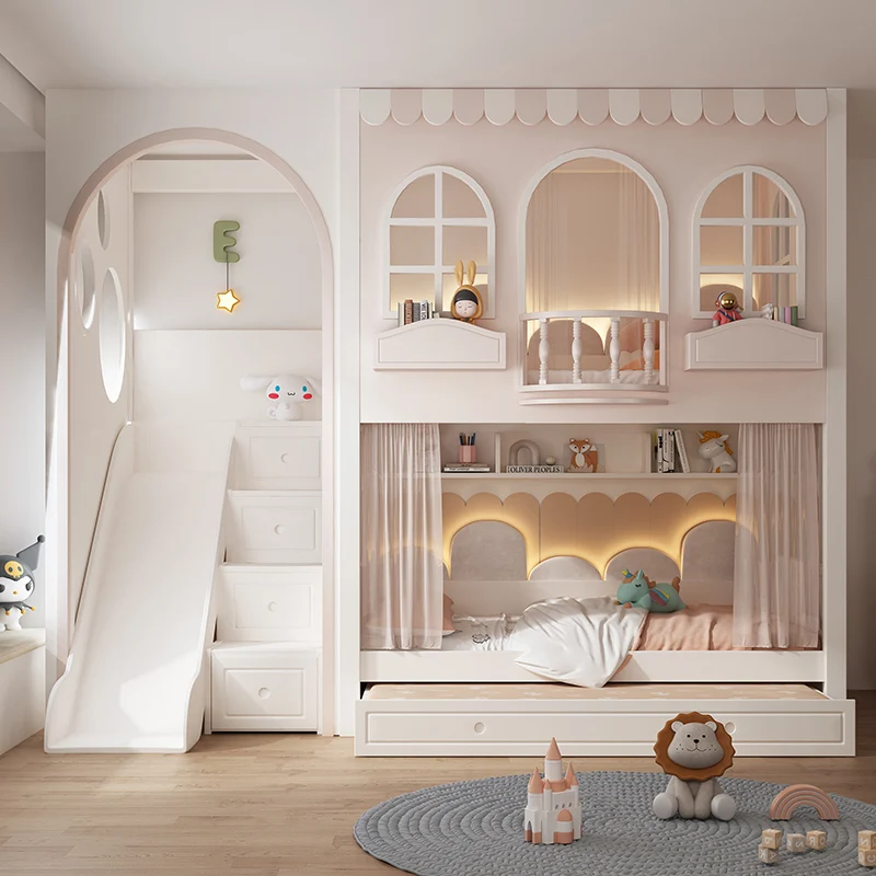 Children's Beds with Arches Bunk High Guardrails Boys and Girls Tree House High and Low Child and Mother Beds Cama Para Niña