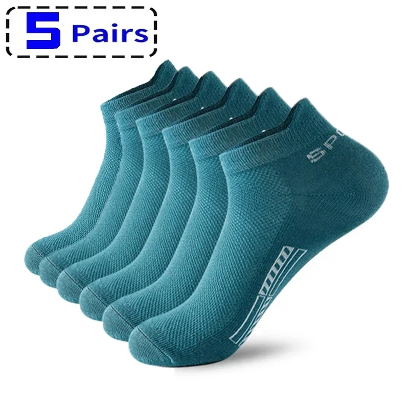 HSS 5 Paar Herrensocken aus Bio-Baumwolle, Knöchel, atmungsaktives Mesh, Sportsocken, lässig, sportlich, Sommer, dünn, kurze Socken, Übergröße, EU40–46