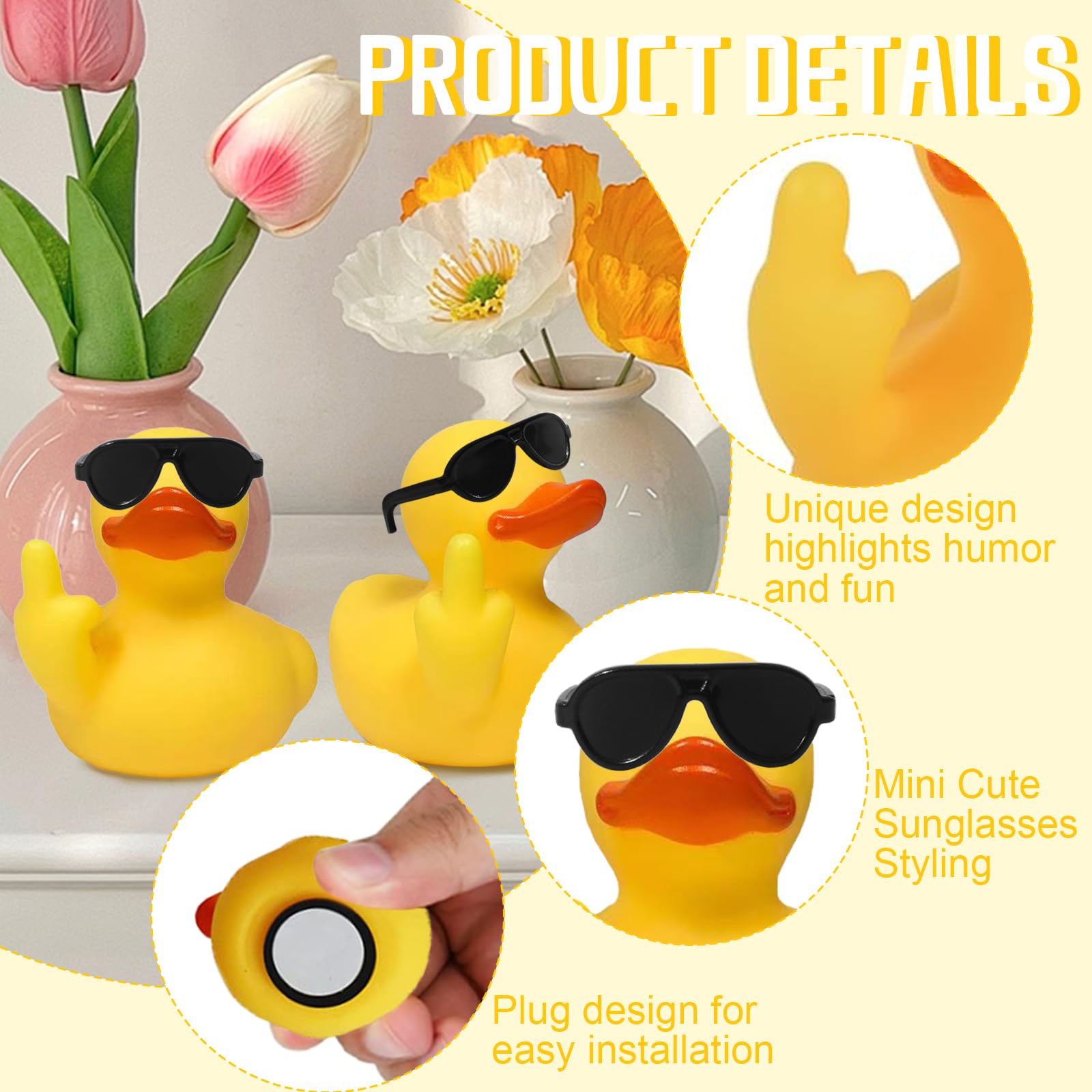 Middle Finger Duck,Unique Rubber Duck,Jeep Rubber Duck with Sunglasse for Bathroom Car Dashboard DecorHome Ornament CreativeGift