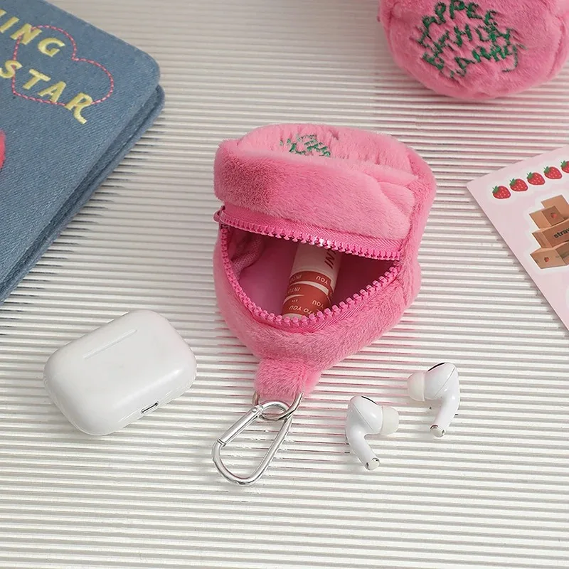 Mini portamonete rosa, portamonete, cavo per auricolari, sacchetto di immagazzinaggio, punto Kawaii, simpatico peluche, portamonete portatile, portamonete, sacchetto per torte