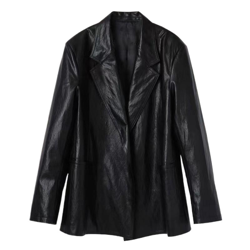 B-otto-女性のためのミディアムレングスのレザージャケット,ルーズなスタイル,ニッチなデザイン,シンプルで雰囲気のある質感,春と秋