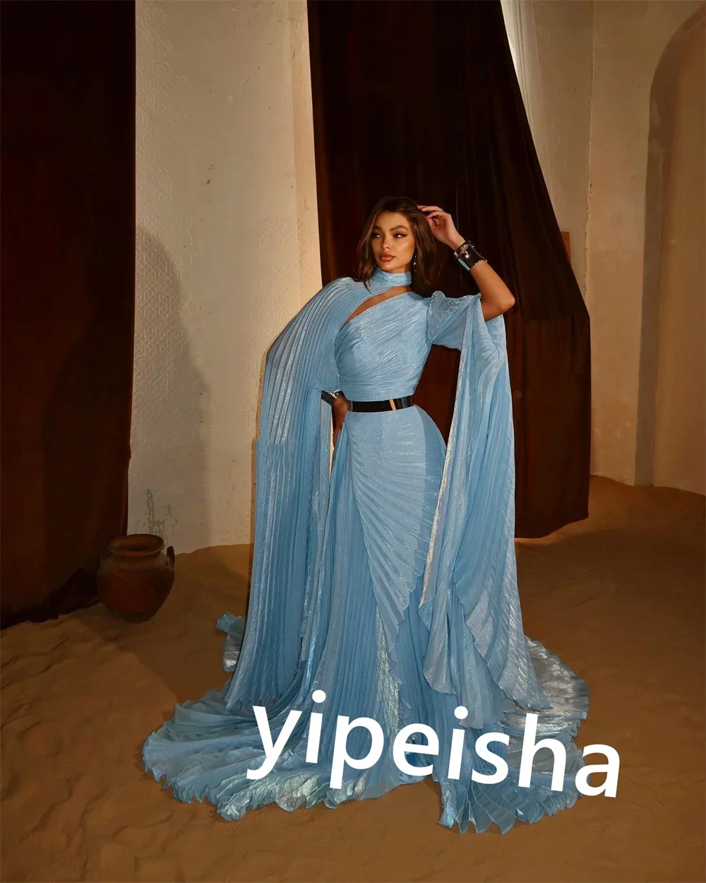 Customized Jersey Pleat Sash Celebrity Sheath Off-the-shoulder Bespoke Occasion Gown Long Dresses Exquisite Modern Style Pastrol