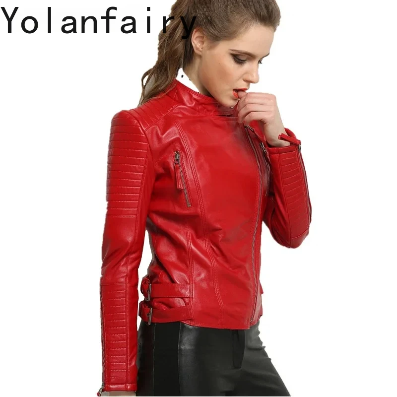 100% echtem Schaffell Mantel Weiblichen Echten Leder Jacke Kurze Dünne Jacken für Frauen Kleidung 2024 Oberbekleidung Jaqueta De Couro 6633