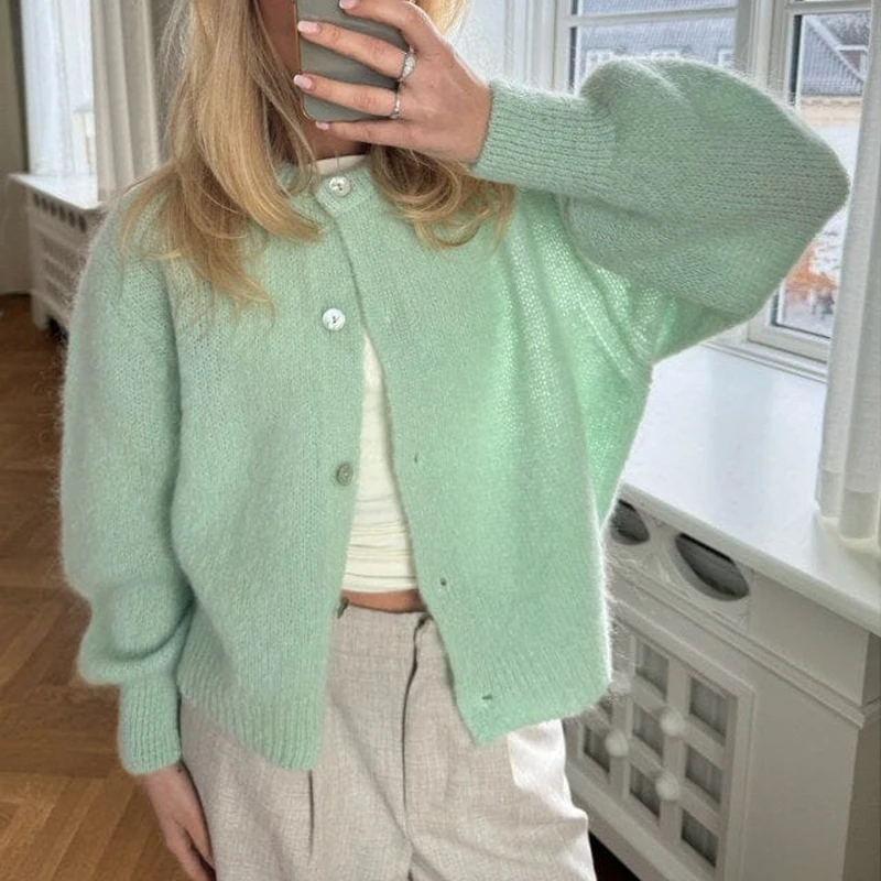 Frauen Damen Mode Einfarbig Strickjacken Frühling Herbst Button-Down Strickwaren Jacke Mantel Preppy Y2K Vintage Gestrickte Pullover