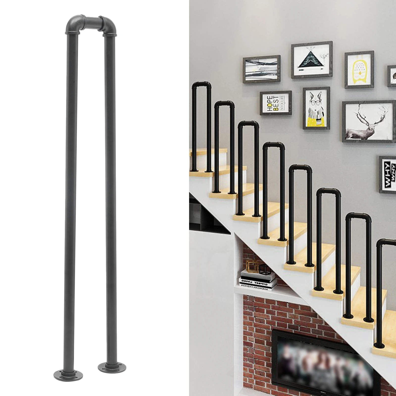 U-shaped Handrail for Stairs, Stable Base for Secure Fixing, 20x100cm Galvanized Steel, Suitable for Home and Commercial Use