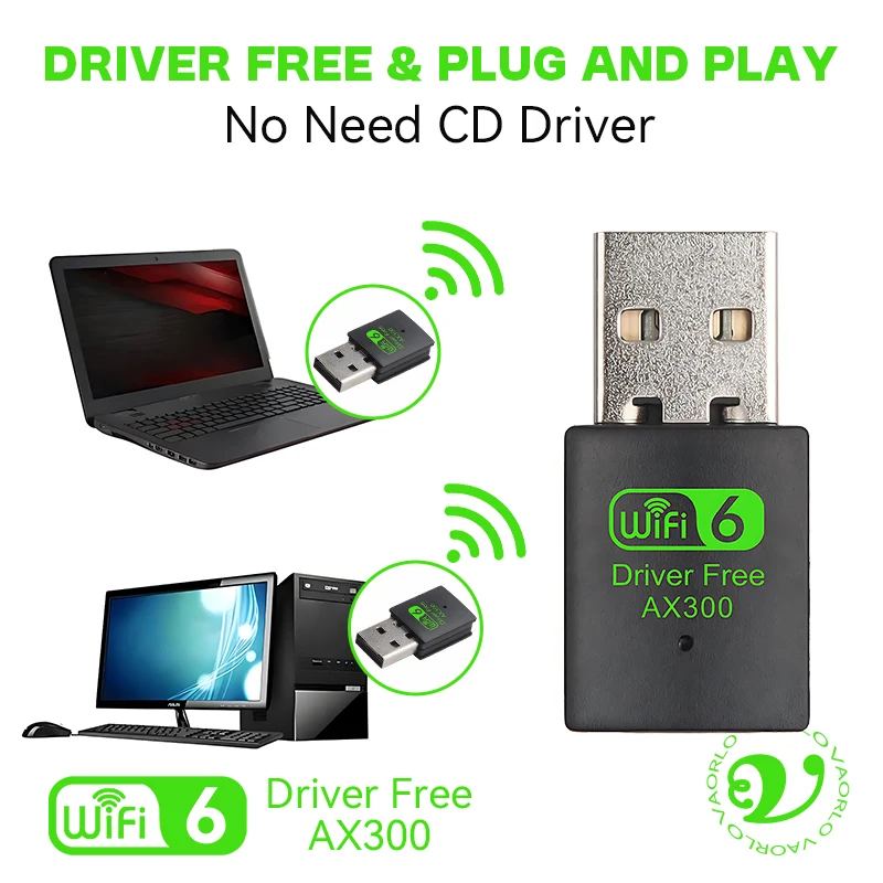 WIFI6 USB Wireless Network Card Adapter AX300 802.11AX 2.4GHz WI-FI Receiver Mini Dongle For PC Laptop Windows7/10/11 Drive Free