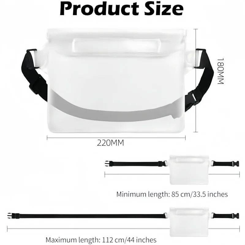 Bolsa de natação com 3 camadas de alta vedação à prova d'água, tamanho grande, transparente, proteção seca subaquática para iphone, bolsa para celular