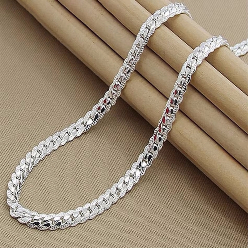 925 Sterling Silver 6mm Side Chain 8/16/18/20/22/24 Inch Necklace For Woman Men Fashion Wedding Engagement Jewelry Gift
