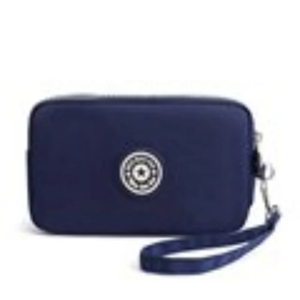 กระเป๋าถือ dompet koin สีทึบสำหรับผู้หญิงกระเป๋าใส่โทรศัพท์ทำจากผ้ายับกระเป๋าสตางค์ขนาดเล็กมีสามซิปกระเป๋าแต่งหน้าแบบพกพา