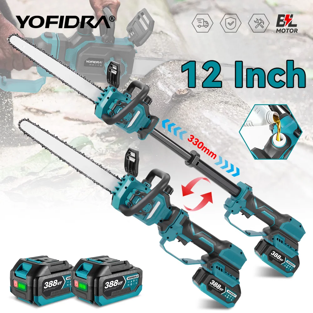 YOFIDRA Bürstenlose Teleskopstange Elektrische Kettensäge Hohe Zweig Garten Holzbearbeitung Astsäge Für Makita 18-21 V Batterie Pin
