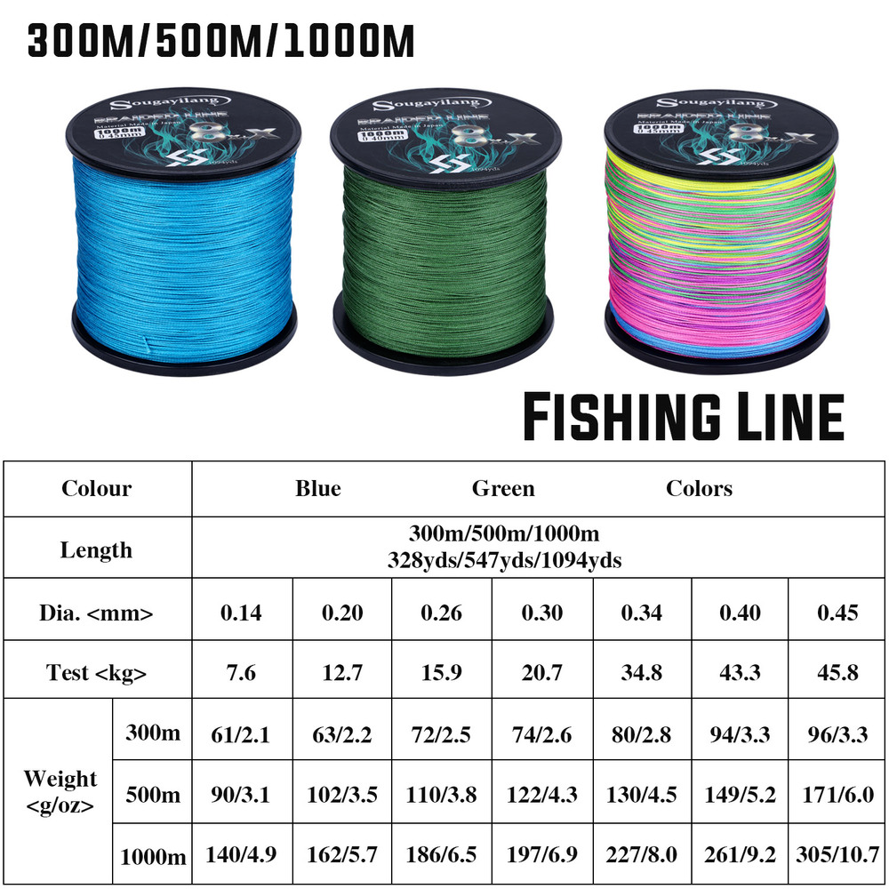 Sougayilang 9 Stränge PE Angelschnur Raid Angelschnur 300 M 500 M 1000 M Multifilament Angeldraht Karpfen Angelschnur Werkzeug Pesca