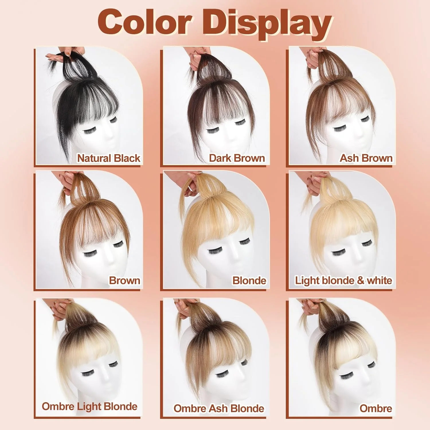 Ombre สีบลอนด์คลิป Bangs 100% ผมมนุษย์จริง Bangs Wispy Bangs ผมชิ้น 3 Secure คลิป Full Fringe ปลอม Bangs